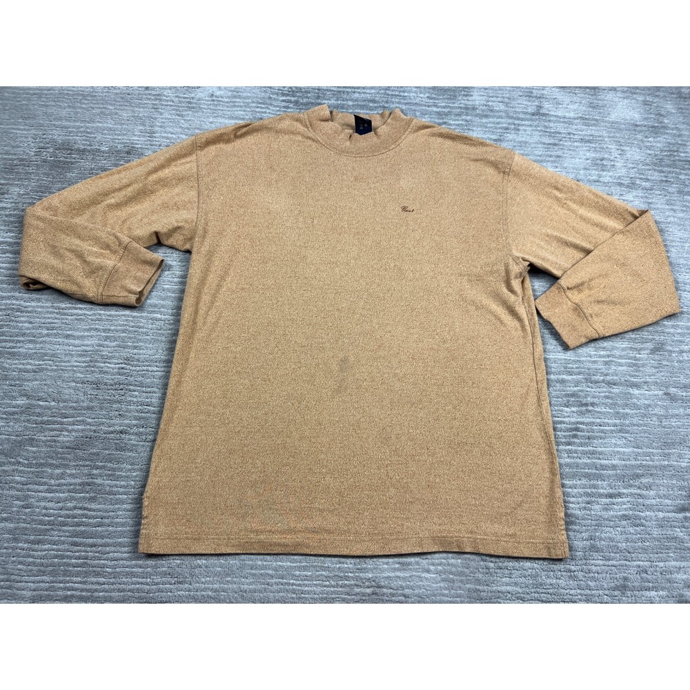Gant Shirt Mens L Tan Long Sleeve Mock Neck Cotton Marl Embroidered Logo Vintage